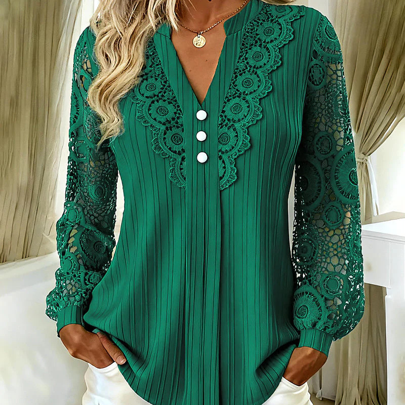 ⌛Limited-Time Offer-Women's Lace Patchwork V-Neck Long Sleeve Top