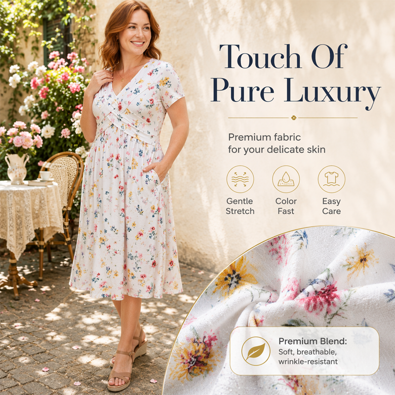Clearance Sale only today---Women's V-Neck Floral Print Dress with Twist Waist