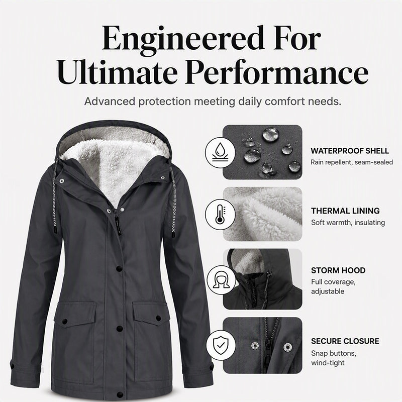 🔥🧥💦Women's Plush-Lined Windproof Hooded Jacket-Unleash Style and Durability in Any Storm!
