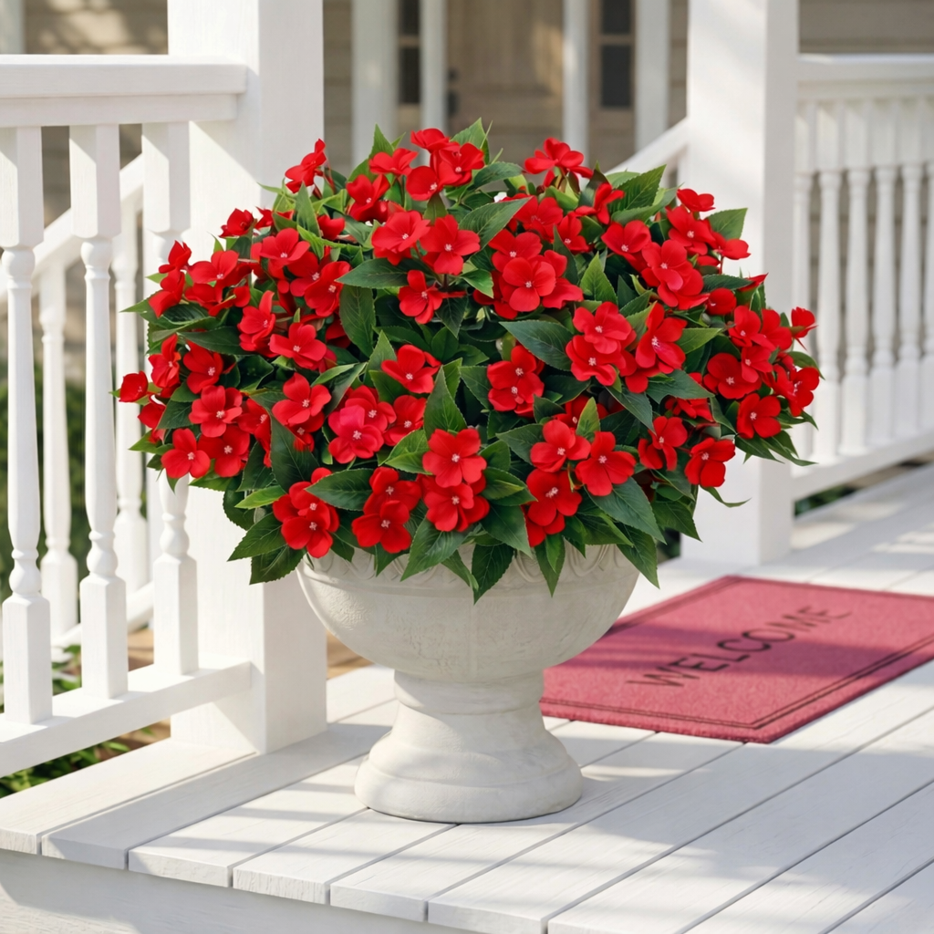 UV-Resistant Faux Impatiens for Fresh Porch Planters