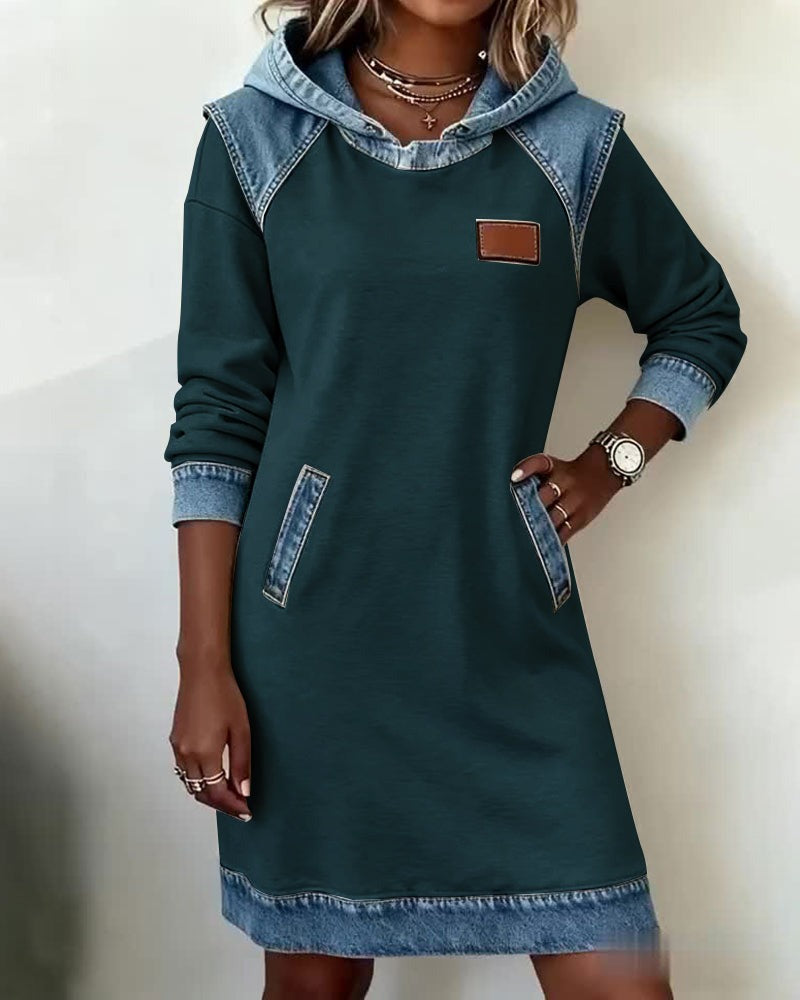 52% OFF | Denim Drift™ Hooded Denim Dress with Front Pocket