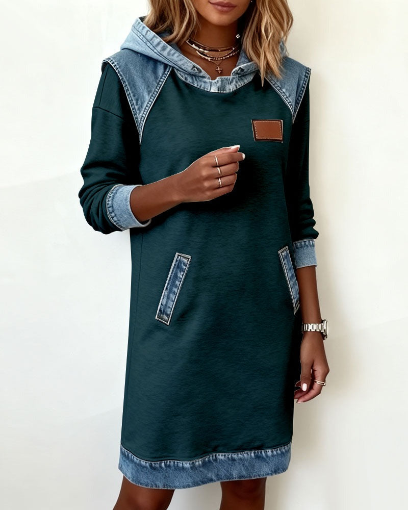 52% OFF | Denim Drift™ Hooded Denim Dress with Front Pocket
