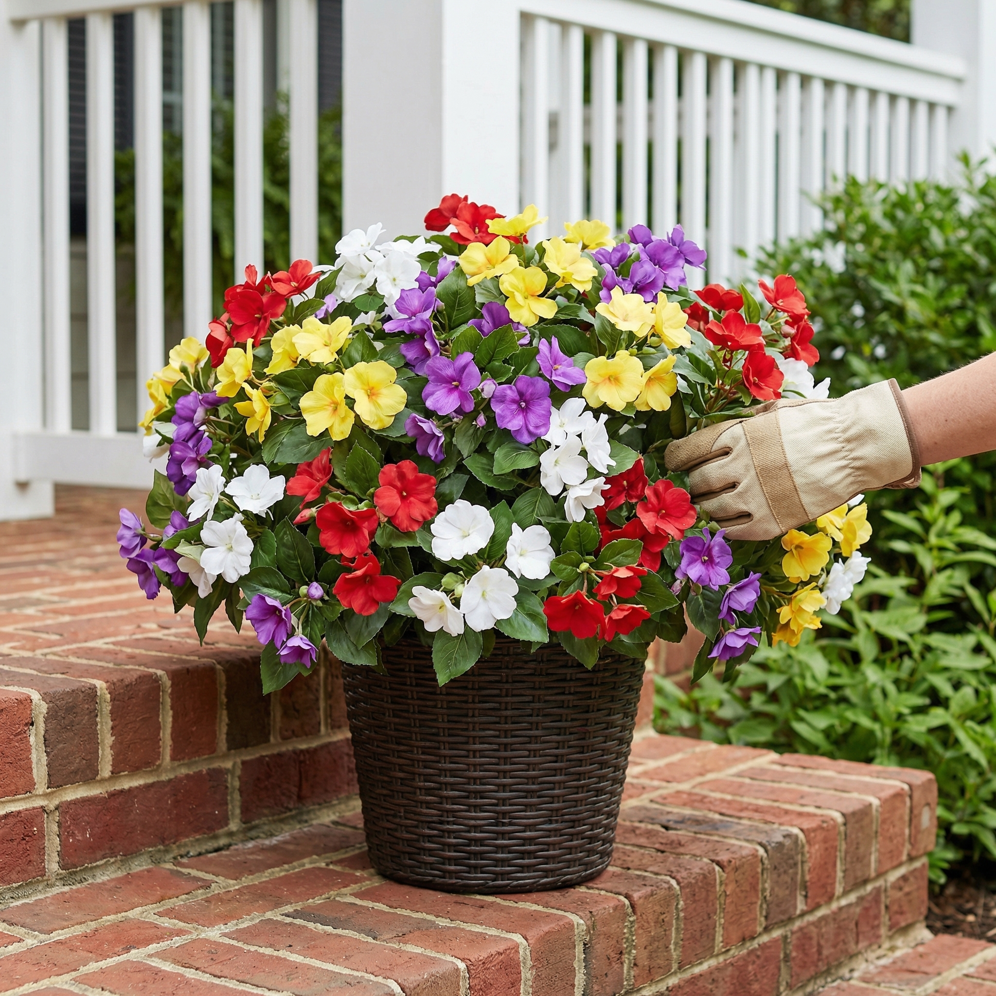 UV-Resistant Faux Impatiens for Fresh Porch Planters