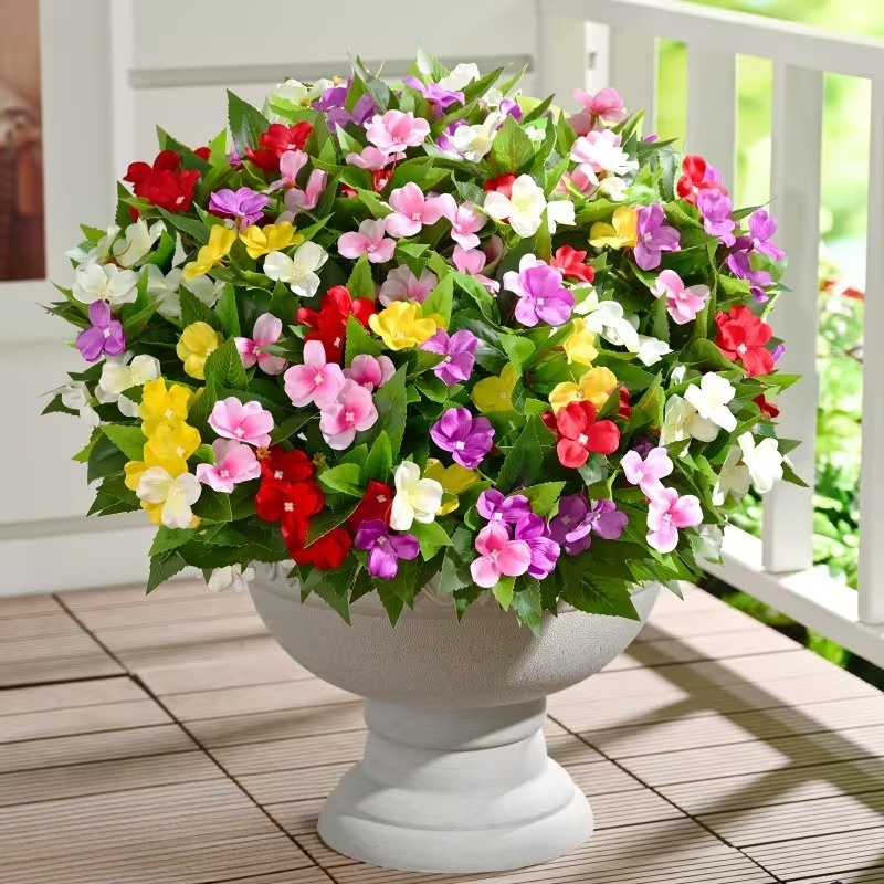 UV-Resistant Faux Impatiens for Fresh Porch Planters
