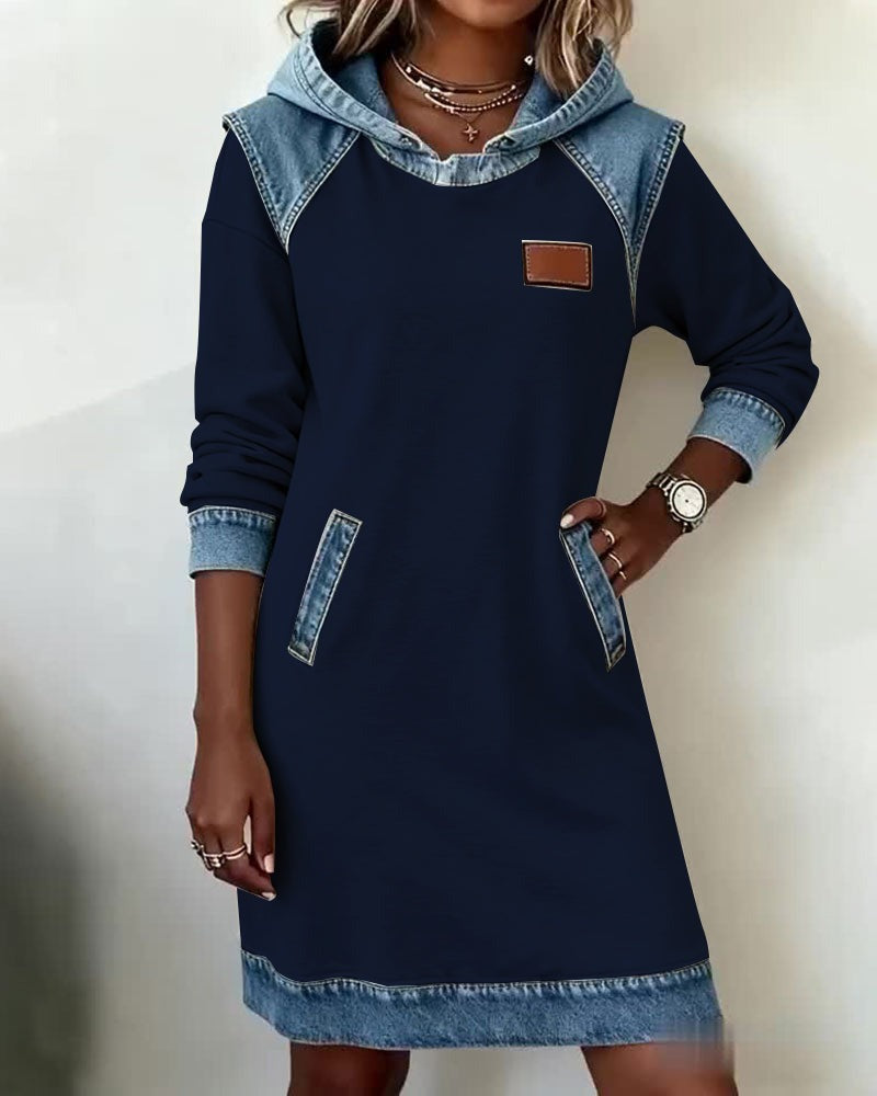 52% OFF | Denim Drift™ Hooded Denim Dress with Front Pocket