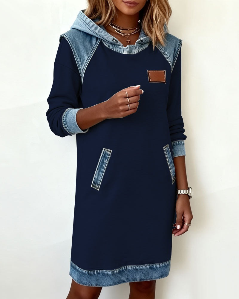 52% OFF | Denim Drift™ Hooded Denim Dress with Front Pocket