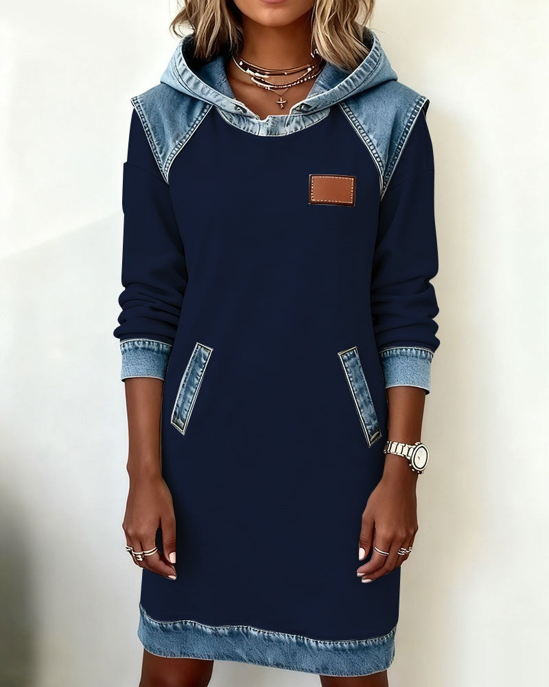 52% OFF | Denim Drift™ Hooded Denim Dress with Front Pocket