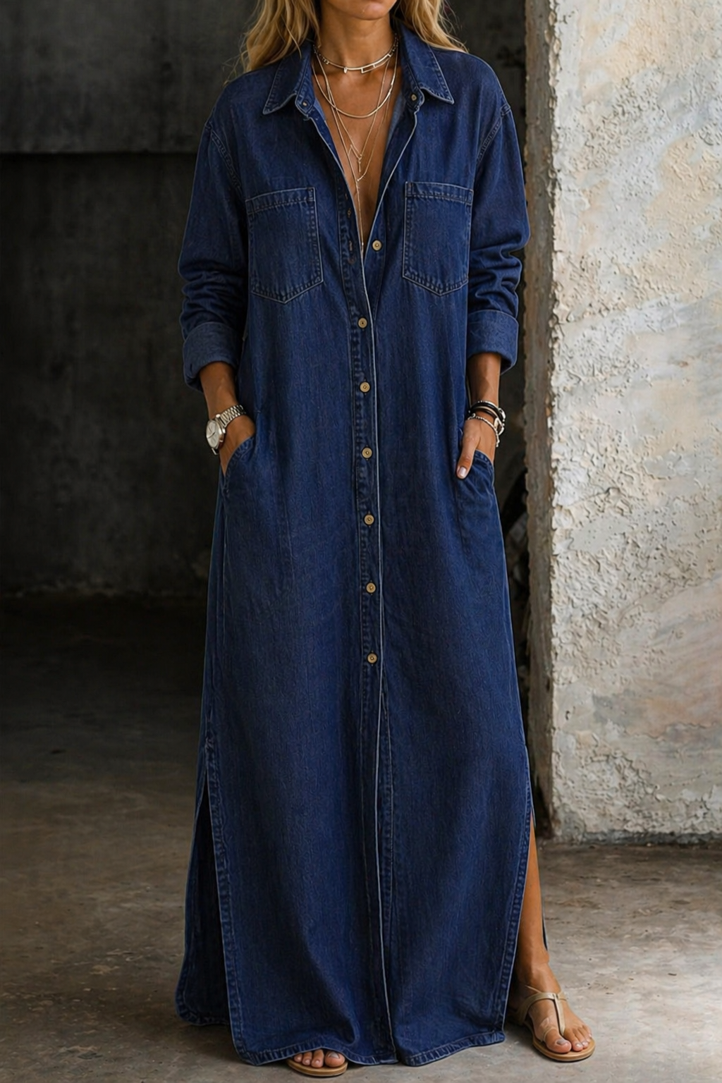 SALE | Relaxed Denim Button-Down Maxi Dress
