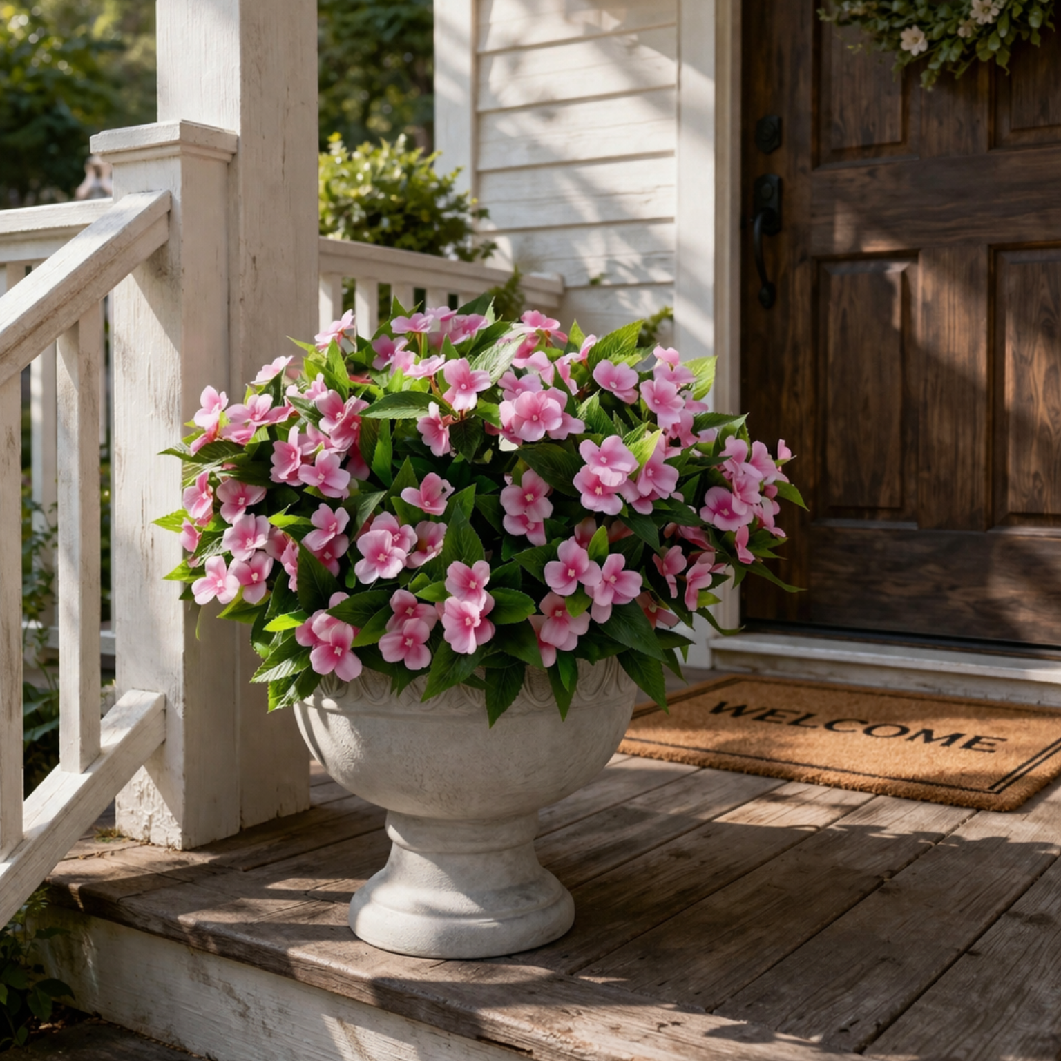 UV-Resistant Faux Impatiens for Fresh Porch Planters