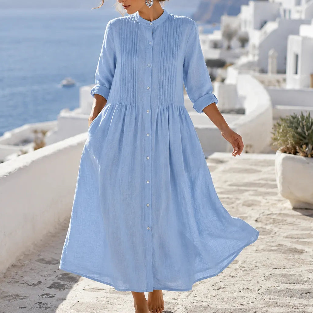 Flowy Pintuck Midi Shirt Dress | Helloviena