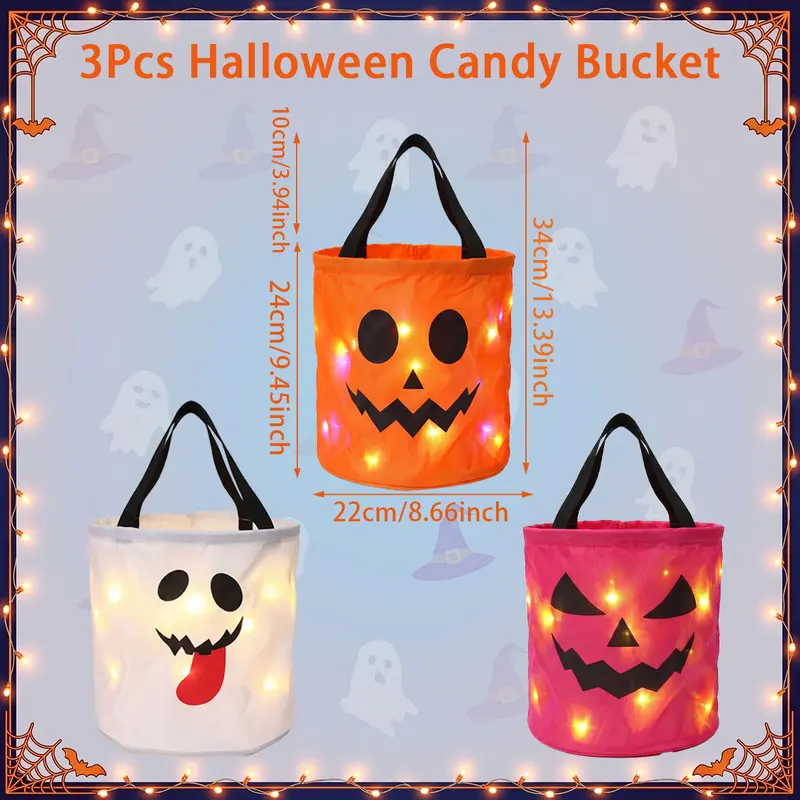 🎃4pcs  LED Halloween Candy Bag – Trick or Treat Tote with Lights👻