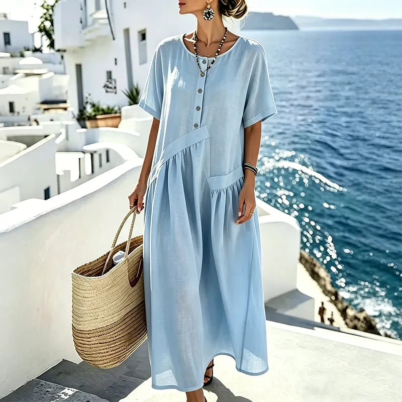 Relaxed Button-Detail Maxi Dress with Side Pockets