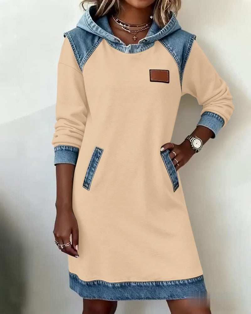 52% OFF | Denim Drift™ Hooded Denim Dress with Front Pocket