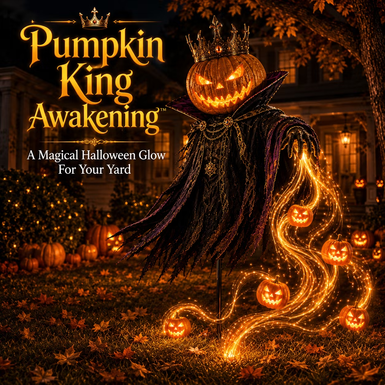Solar Pumpkin King Halloween Yard Light with Flowing LEDs