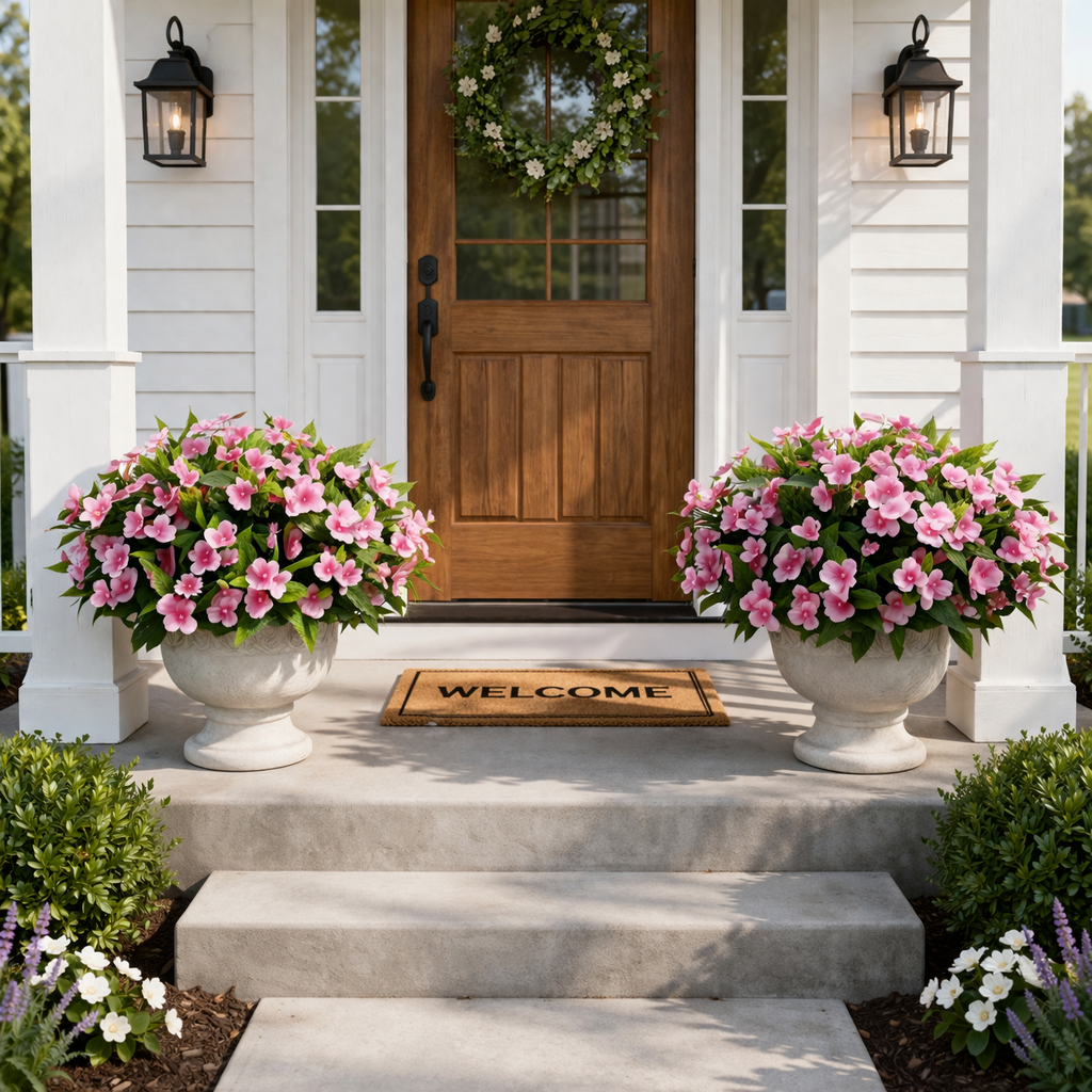 UV-Resistant Faux Impatiens for Fresh Porch Planters