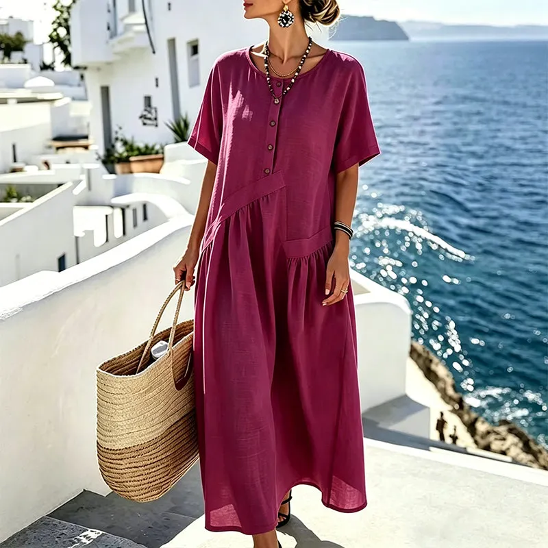 Relaxed Button-Detail Maxi Dress with Side Pockets
