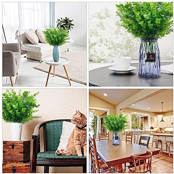 20 Bundles Artificial Greenery Plants for Outdoors Spring Decor, UV Resistant Fake Plants Faux Eucalyptus Plastic Shrubs Boxwood Fake Flowers Gardens Home Patio Outsides Summer Decor(Green)