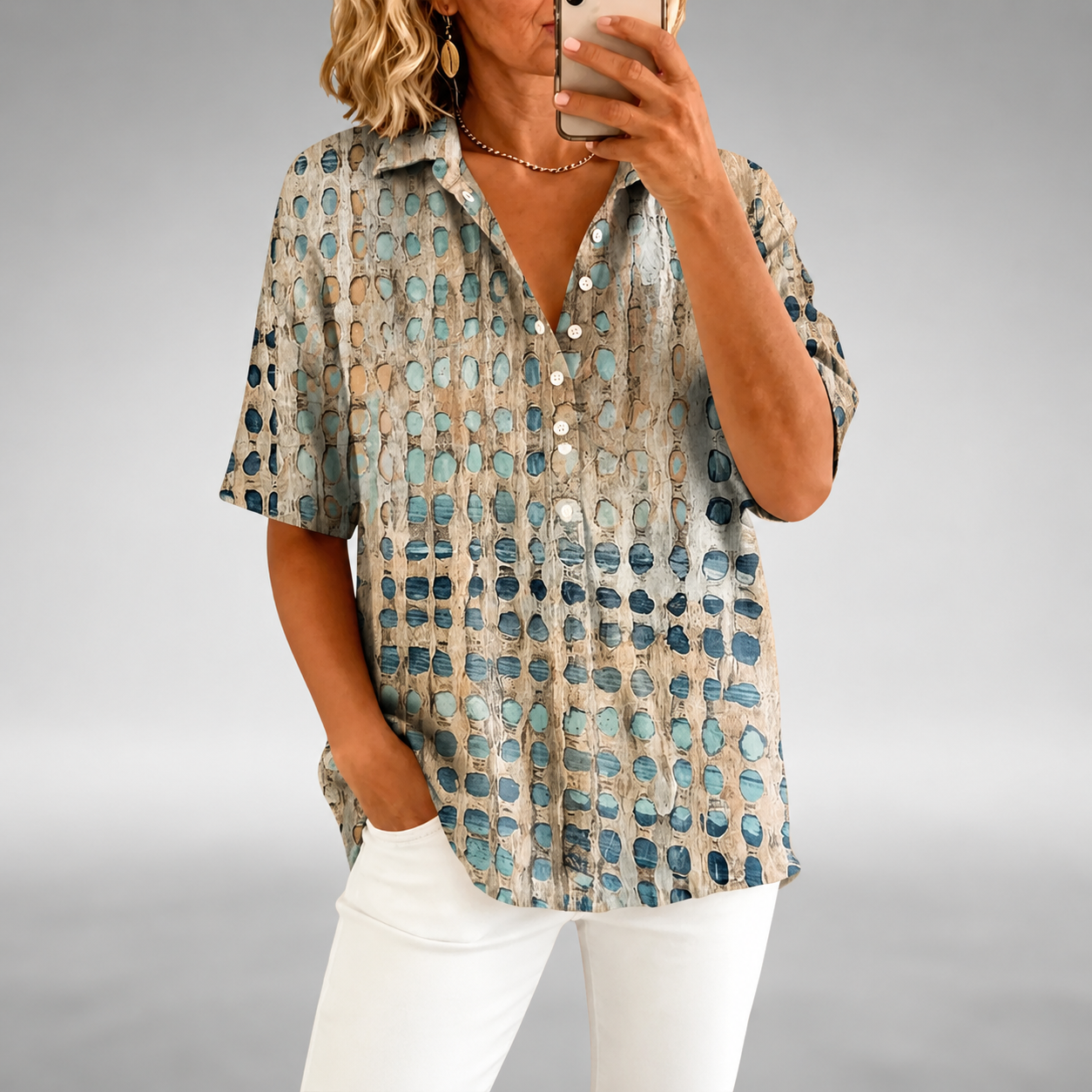 Abstract Print Button-Up Blouse