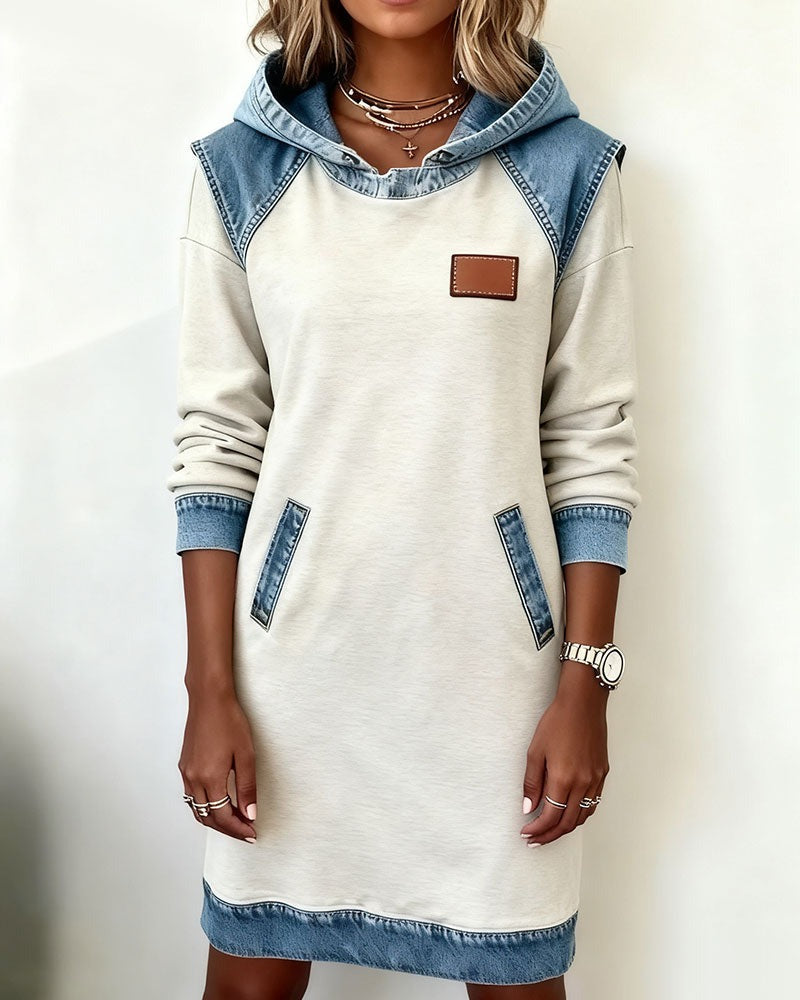 52% OFF | Denim Drift™ Hooded Denim Dress with Front Pocket