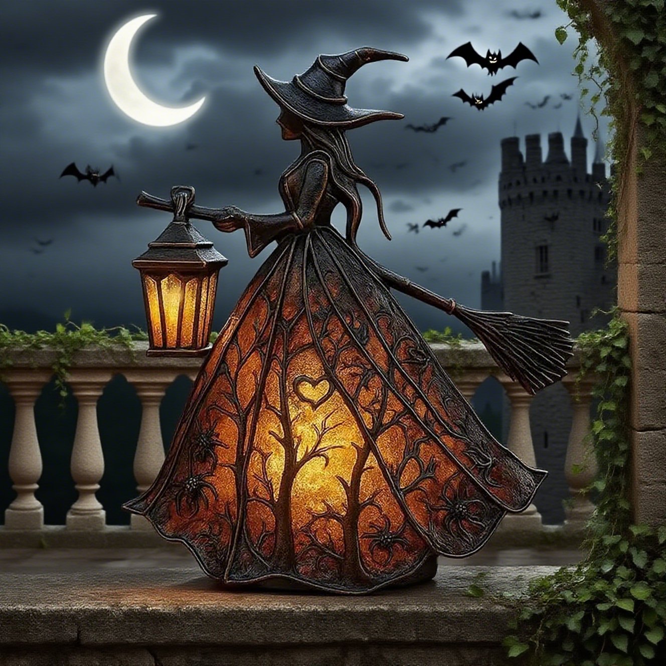 Light-Up Halloween Witch Lamp, 7-Inch Spooky Decor for Home & Parties