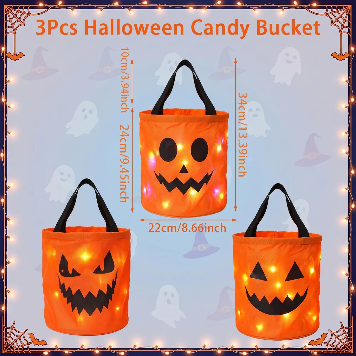 🎃4pcs  LED Halloween Candy Bag – Trick or Treat Tote with Lights👻