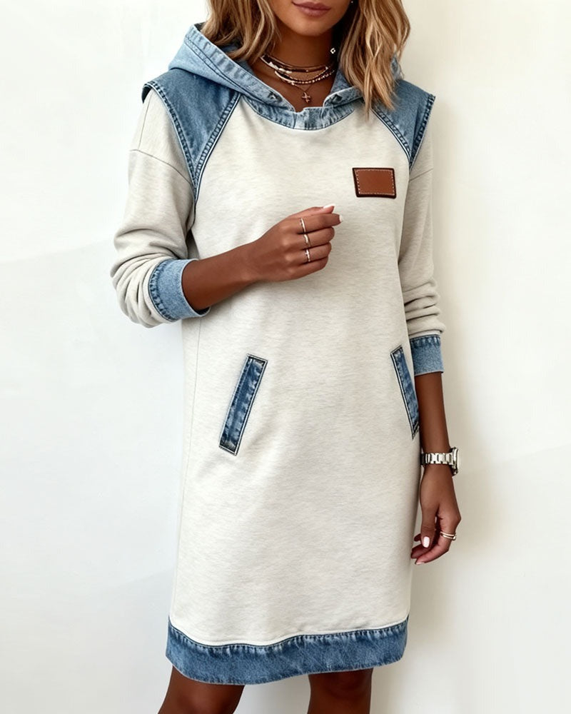 52% OFF | Denim Drift™ Hooded Denim Dress with Front Pocket
