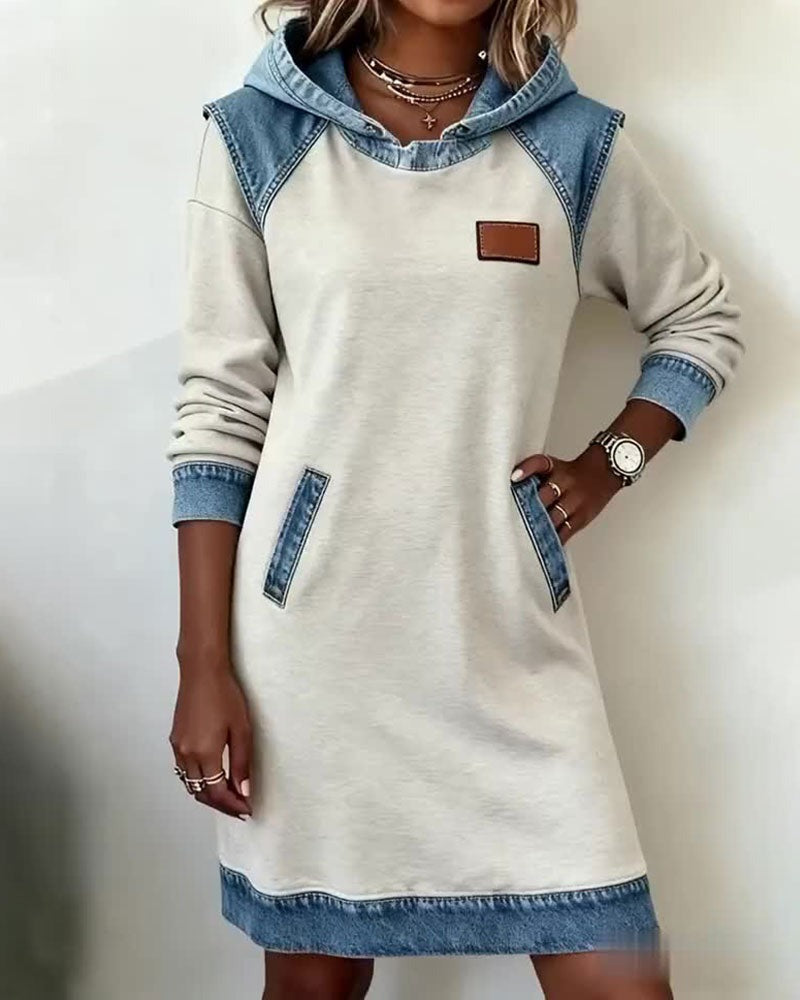 52% OFF | Denim Drift™ Hooded Denim Dress with Front Pocket