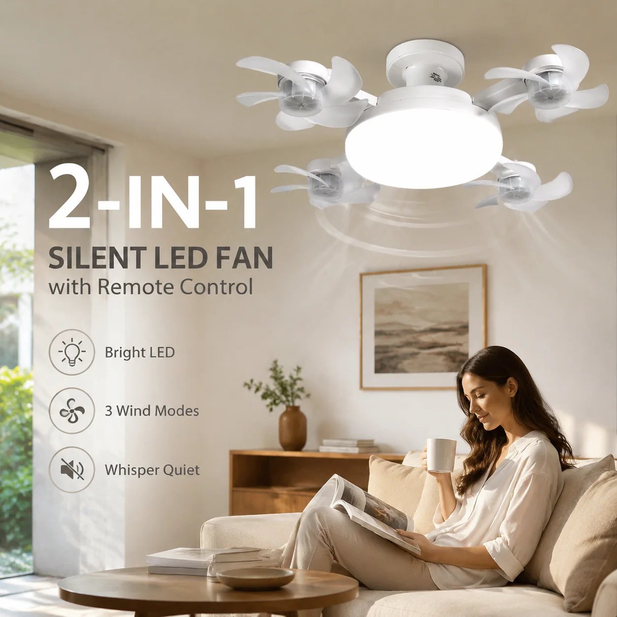 🌀New E27 Socket Ceiling Fan Light – 2‑in‑1 Silent LED Fan with Remote Control, Energy‑Saving Cooling & Lighting Combo for Home Bedroom