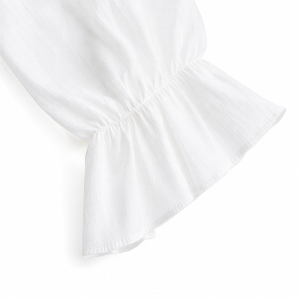 Ruffle-Hem Midi Shift Dress with Bell Sleeves