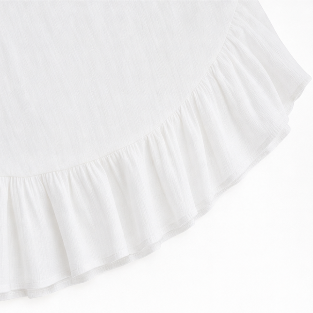 Ruffle-Hem Midi Shift Dress with Bell Sleeves