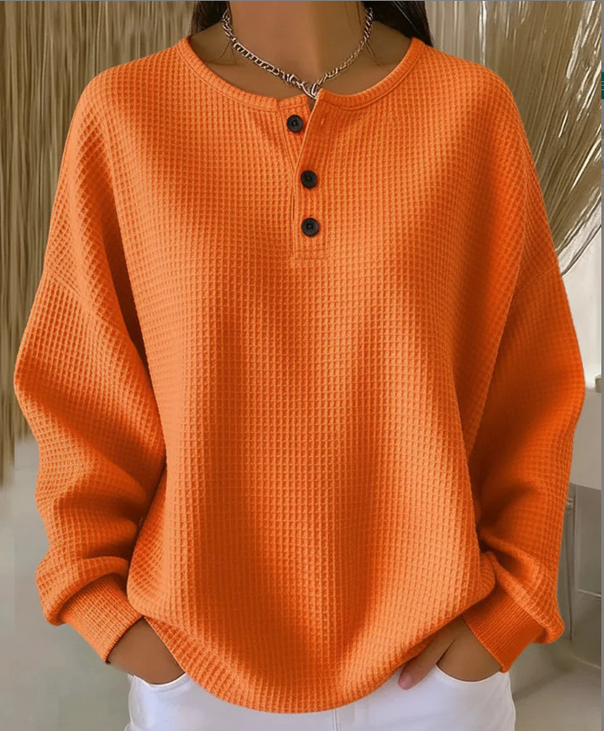 Women's Geometric Print Button-Up Casual Waffle Knit Sweatshirt