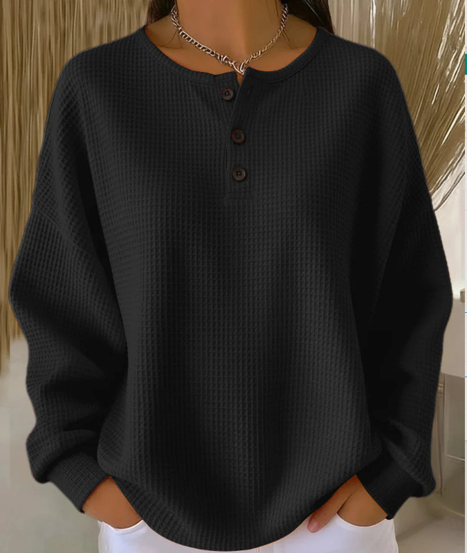 Women's Geometric Print Button-Up Casual Waffle Knit Sweatshirt