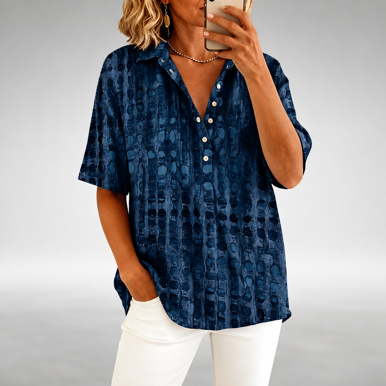 Abstract Print Button-Up Blouse