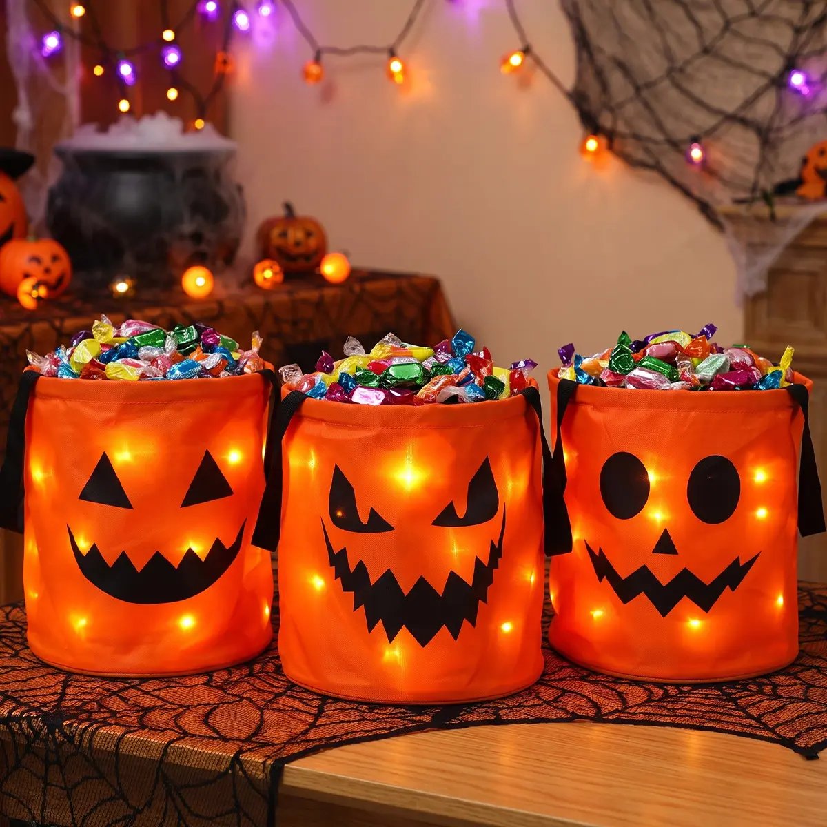 🎃4pcs  LED Halloween Candy Bag – Trick or Treat Tote with Lights👻