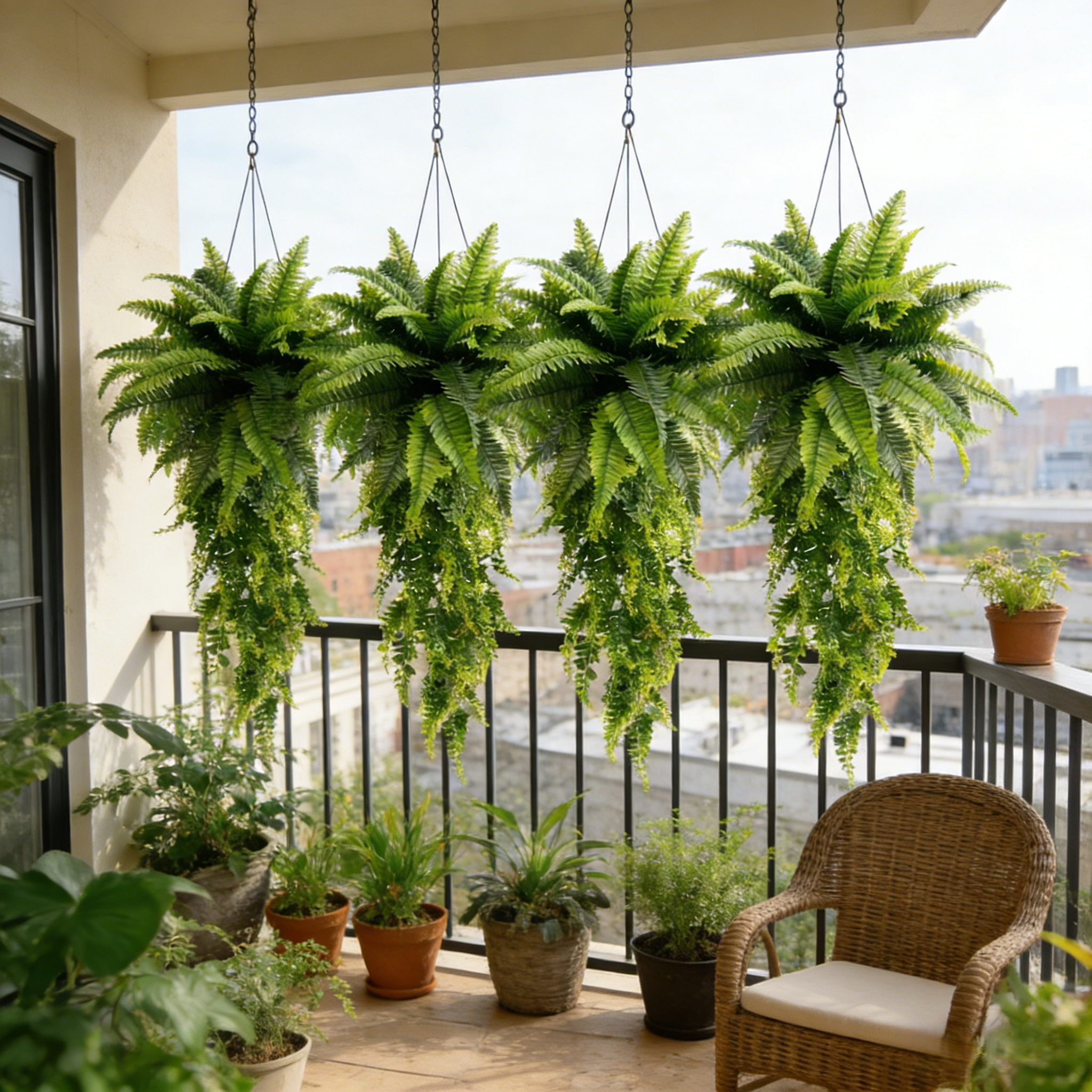 🌱 Boston Fern Hanging Plant — Lifelike, Large & UV-Resistant