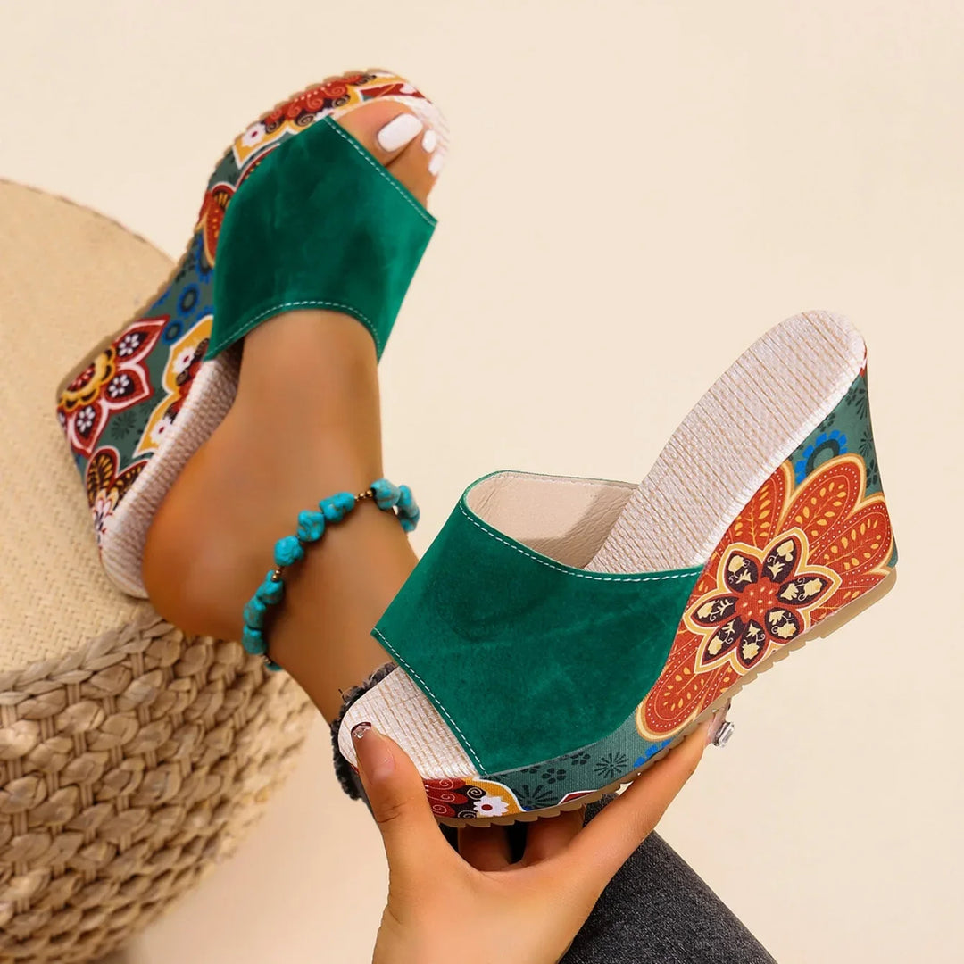 Boheme Velvet Wedge Sandals – Cushioned Slip-On Comfort