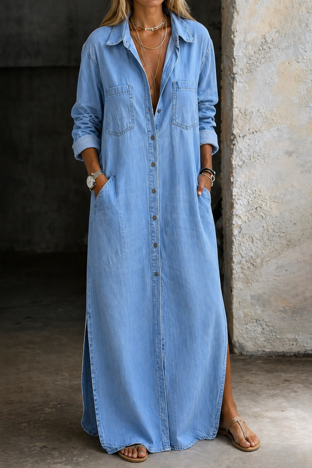 SALE | Relaxed Denim Button-Down Maxi Dress