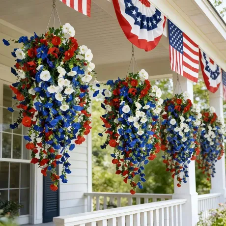 Pre-Lit Faux Patriotic Floral Flowers