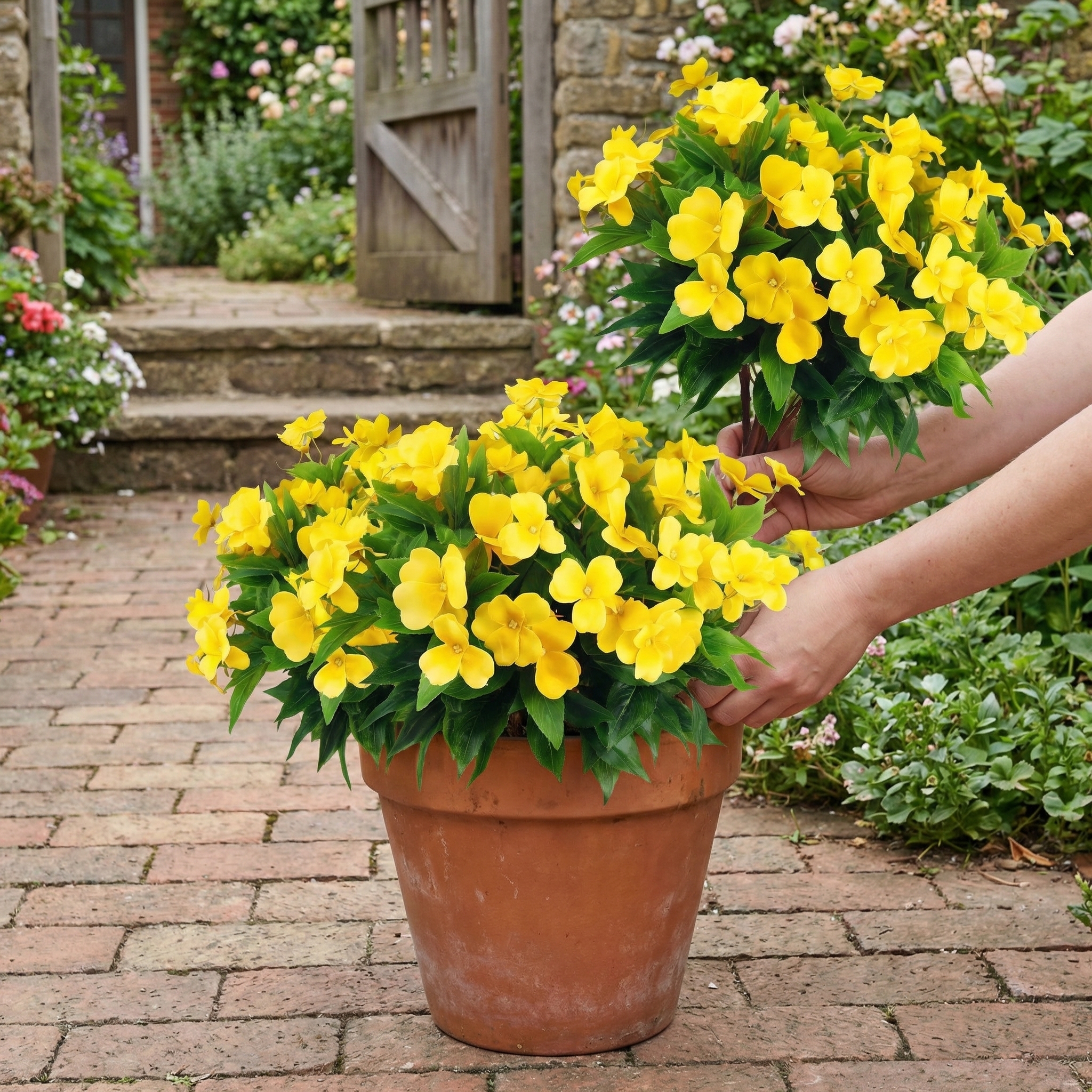 UV-Resistant Faux Impatiens for Fresh Porch Planters