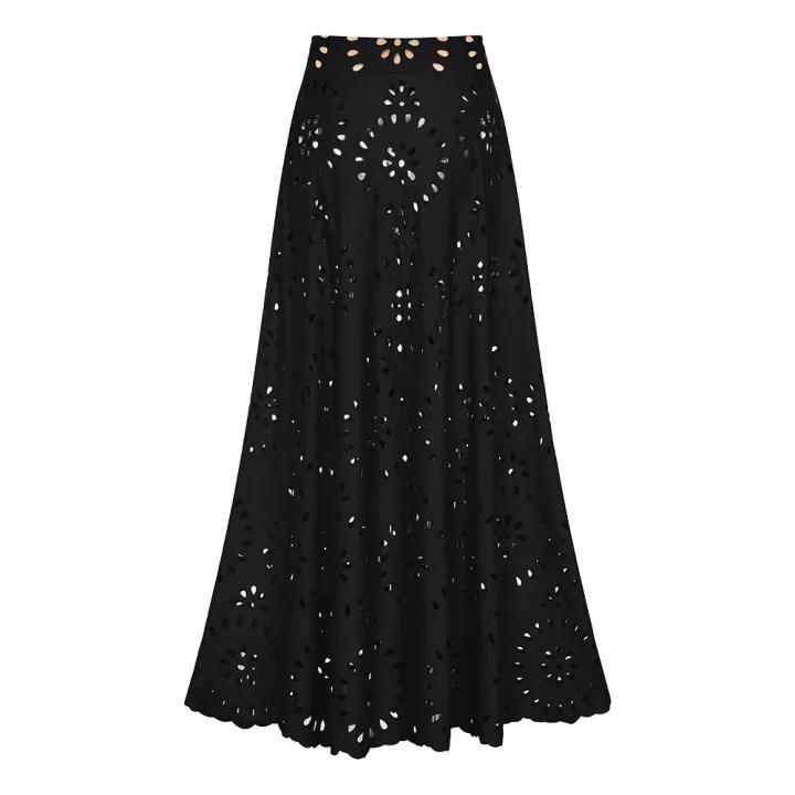 Laser Cutting Flower Hollow One Piece Swimsuit and Skirt