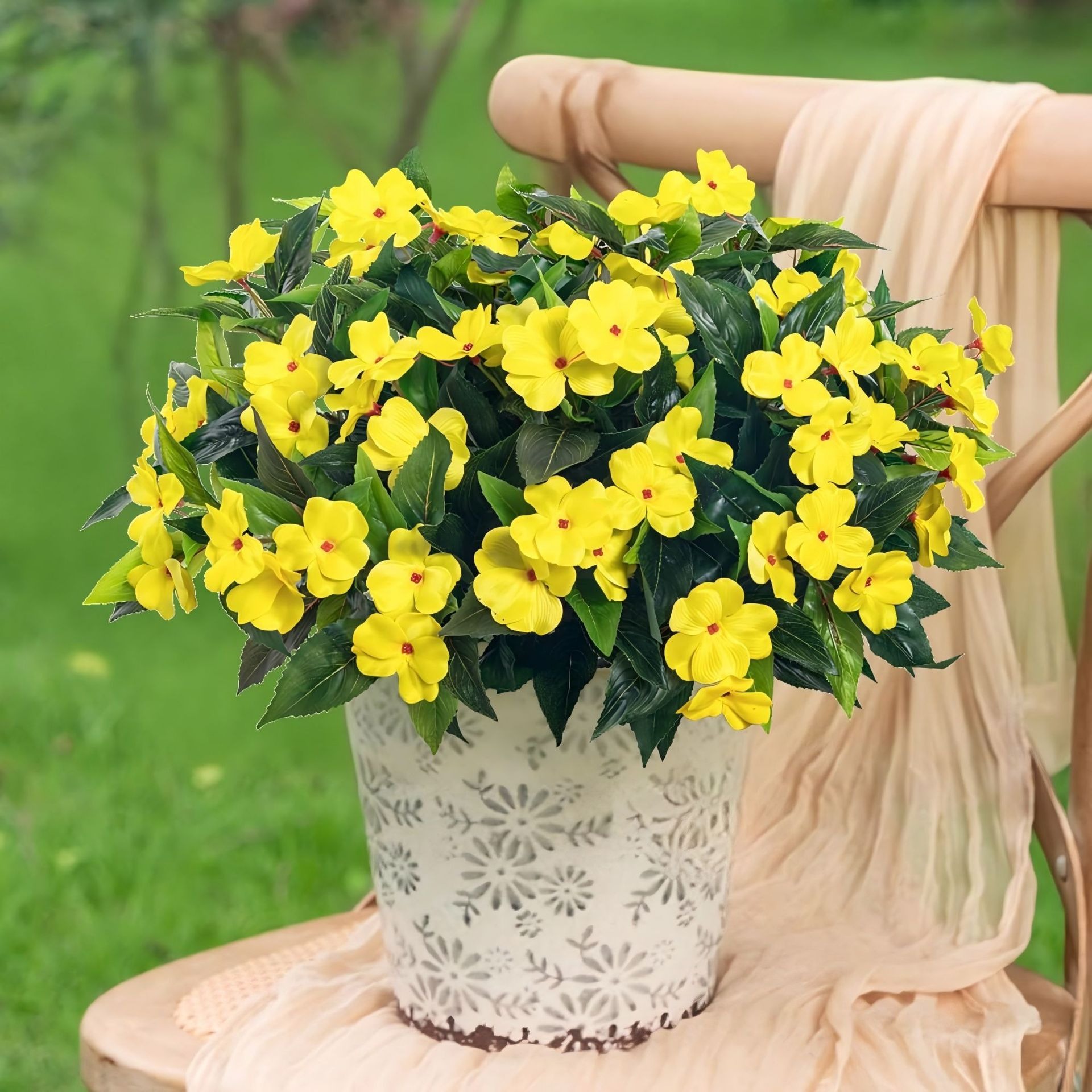 UV-Resistant Faux Impatiens for Fresh Porch Planters