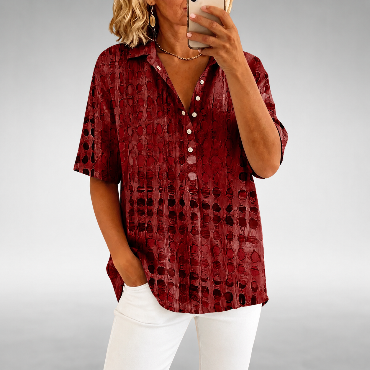 Abstract Print Button-Up Blouse