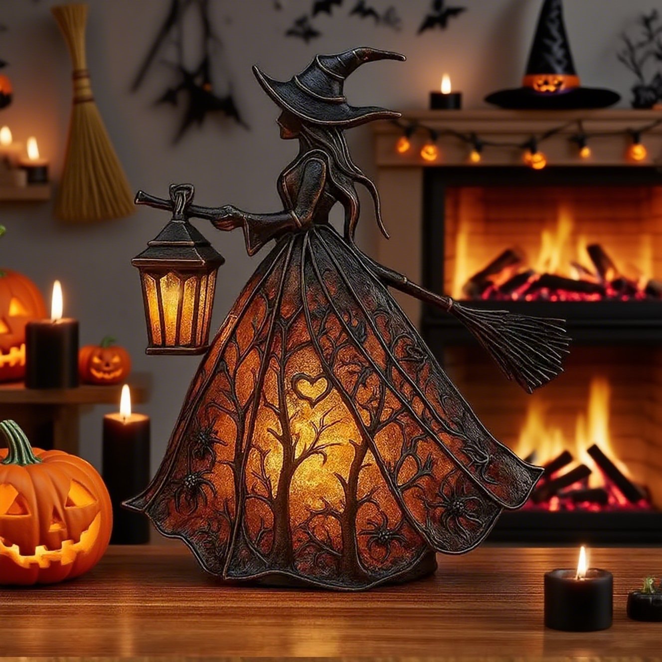Light-Up Halloween Witch Lamp, 7-Inch Spooky Decor for Home & Parties