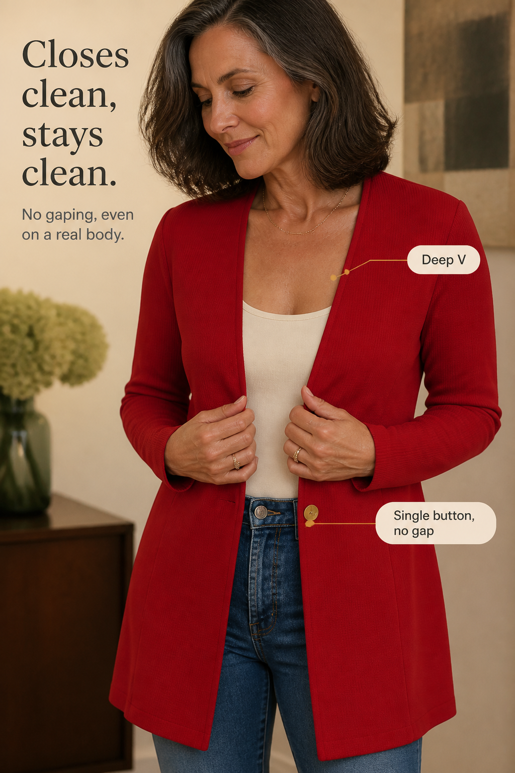 Longline V-Neck Single-Button A-Line Blazer