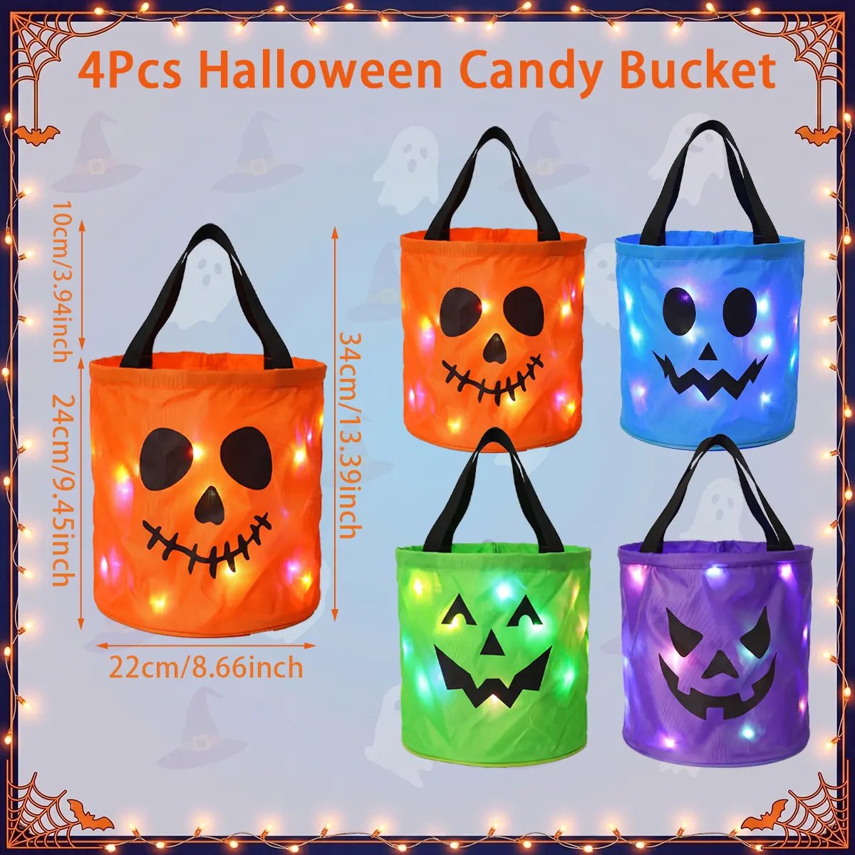 🎃4pcs  LED Halloween Candy Bag – Trick or Treat Tote with Lights👻