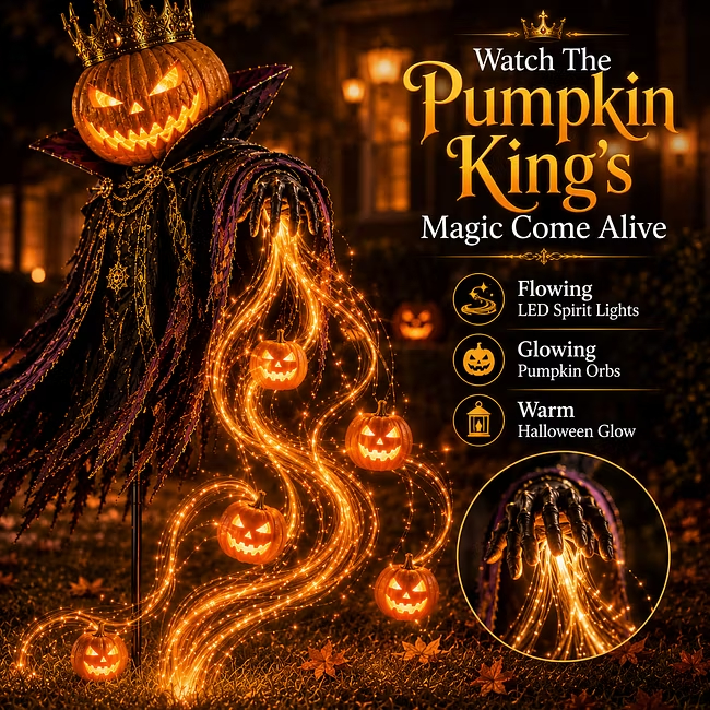 Solar Pumpkin King Halloween Yard Light with Flowing LEDs