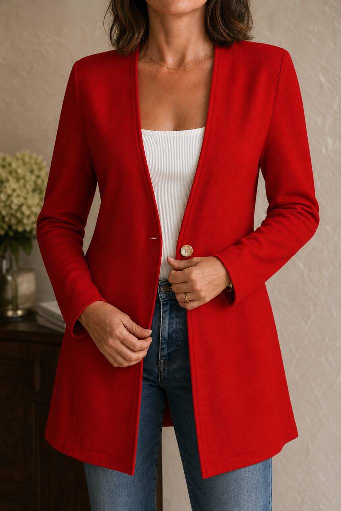 Longline V-Neck Single-Button A-Line Blazer