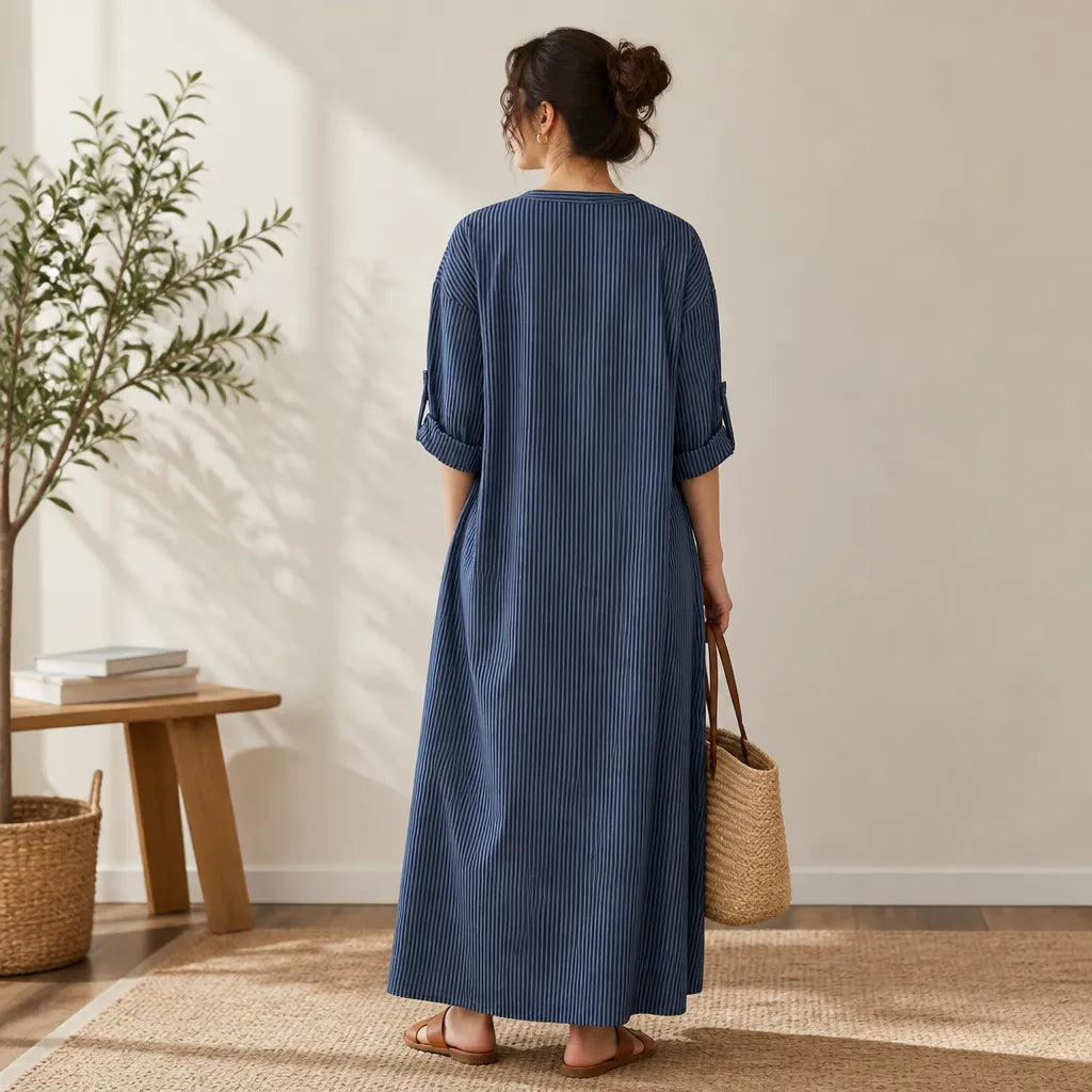 50% OFF | Vestara Boho Striped V-Neck Maxi Dress with Pockets
