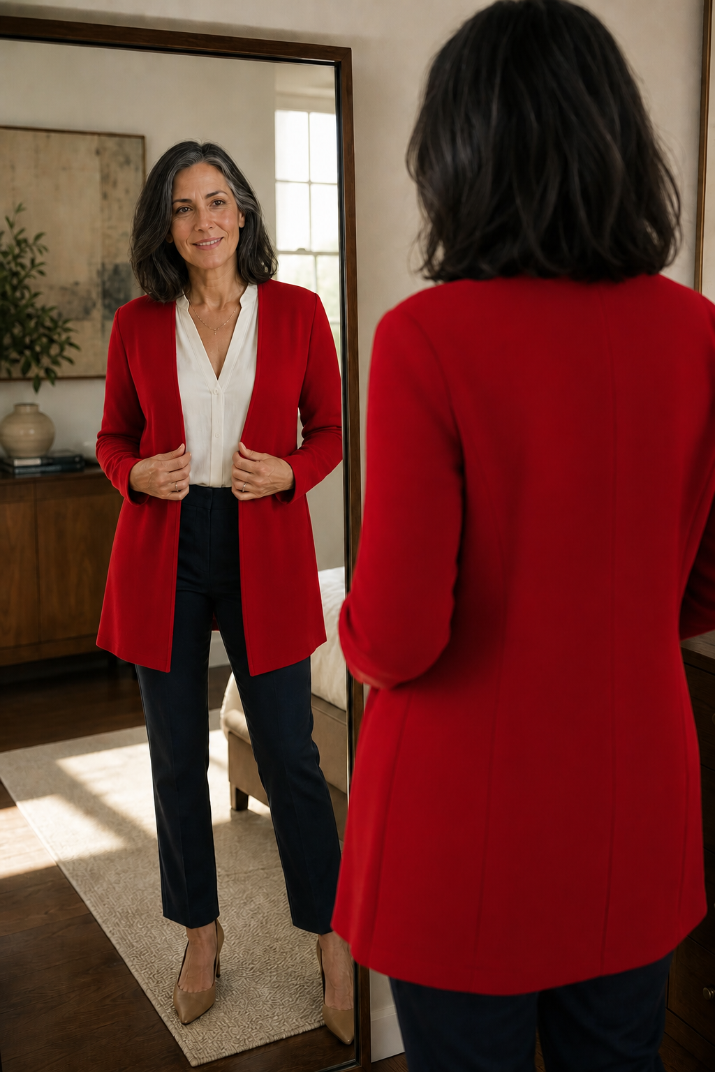 Longline V-Neck Single-Button A-Line Blazer