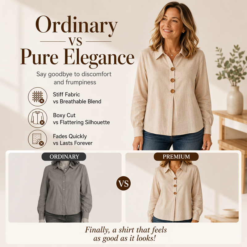 Women’s Relaxed Lapel-Collar Three-Button Long-Sleeve Blouse